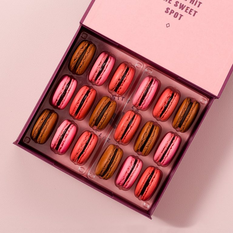 The irresistible combination of berries & chocolate brought together in a box of macarons.