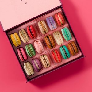 Woops! French macaron box of 18 filled with our classic and seasonal macaron flavors.