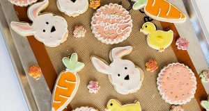 A tray full of Easter-themed cookies.